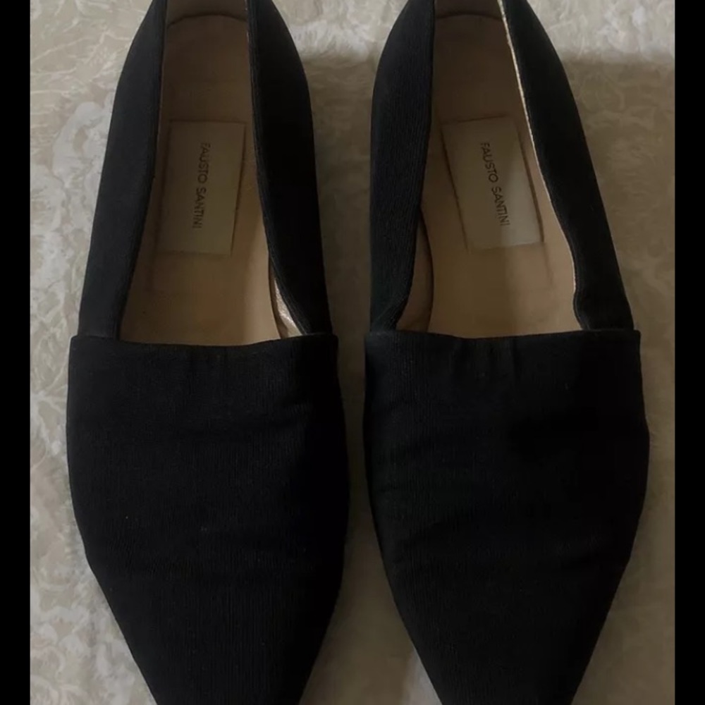 Fausto Santini Womens Size 6.5 Classic Italian Black Pointed Toe Flats Italy
